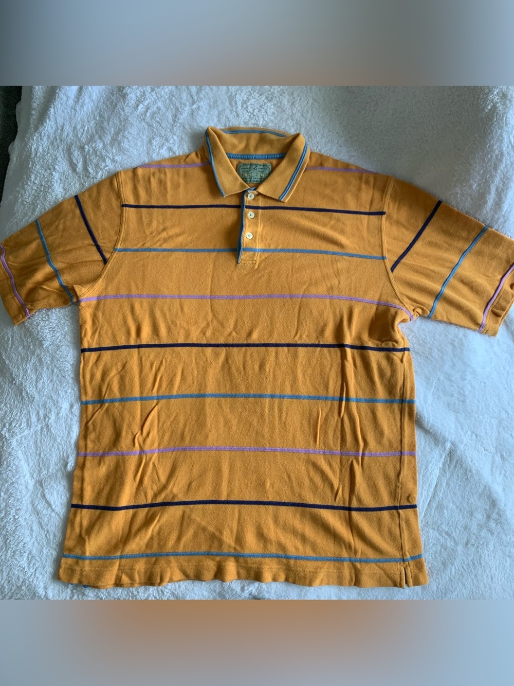 Vintage Cooper Jones Men's Striped Short Sleeve Polo Shirt Mustard Yellow XL